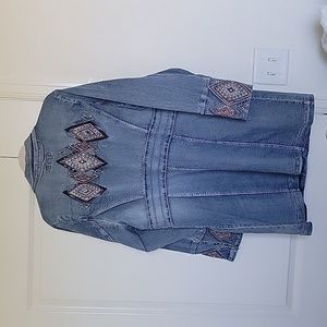 Gorgeous embellished denim jacket. Southwestern motif.Embroidered. bedazzled mot